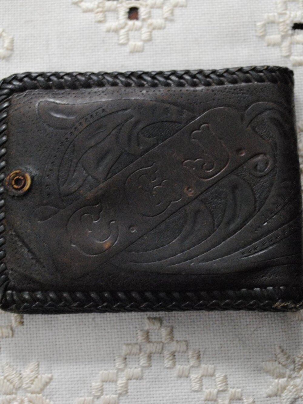 Vintage Handmade Men's Tooled Embossed Leather Bifold Wallet Western Monogrammed
